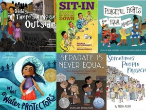 Image shows book covers from children's books about nonviolent protest and resistance