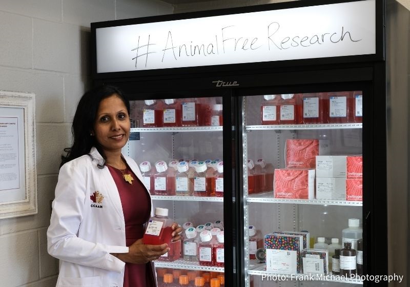 Dr. Charu Chandrasekera founded the Canadian Center for Alternatives to Animal Methods, which works to replace the use of animals in research.